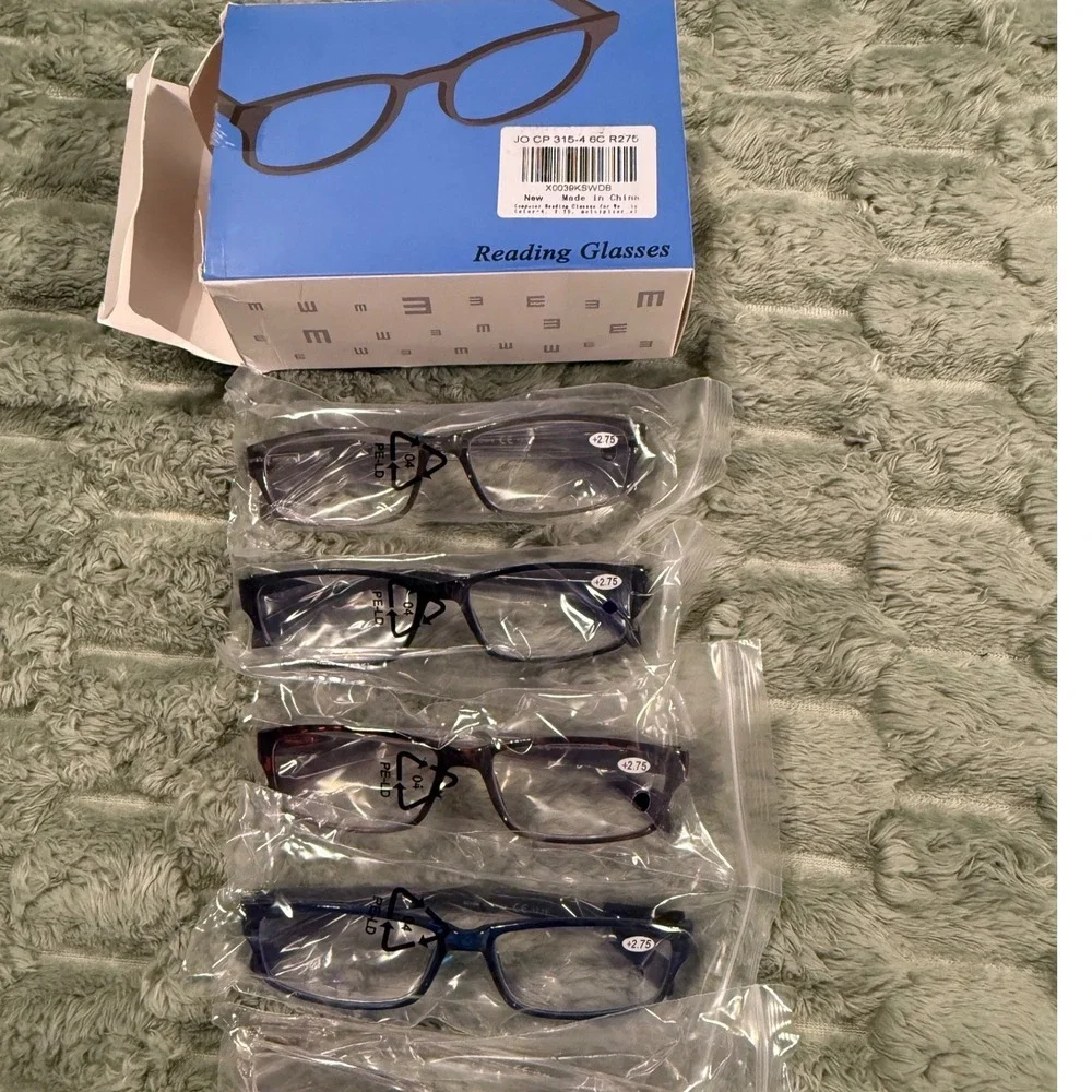 Reading Glasses 4 Pack +2.75 Rectangular Frames Burgundy Blue Brown Torty-shell